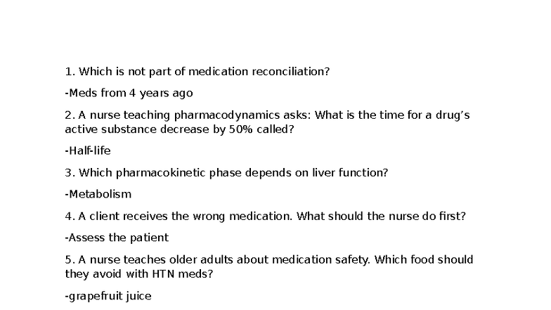 Gero 101 Final Exam Review - Medication Safety & Pharmacology - Studocu