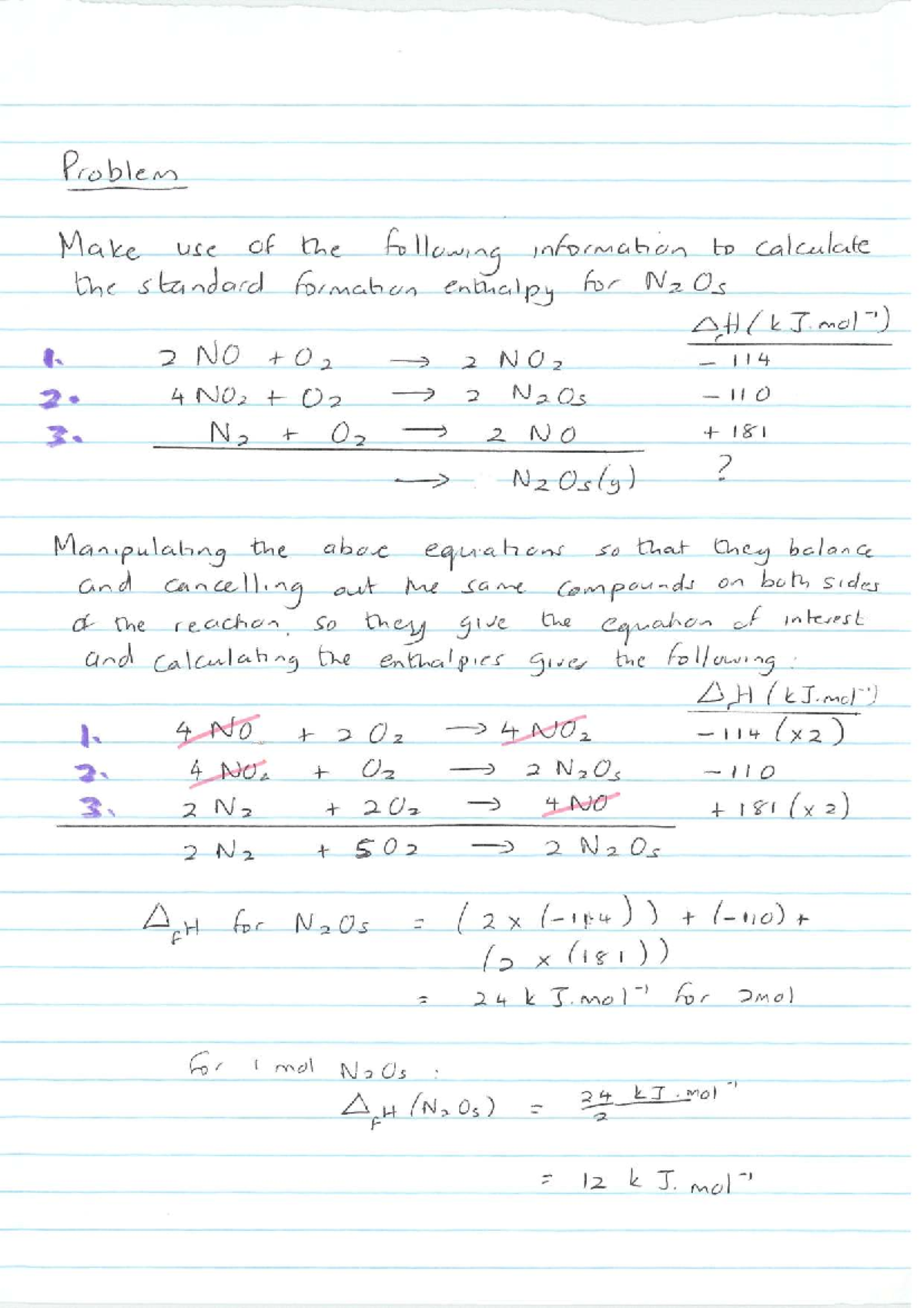 Problem Enthalpy of Formation - NCHE 212 - Ucle OF t)n( to 4 AﬁrjOlfO ...