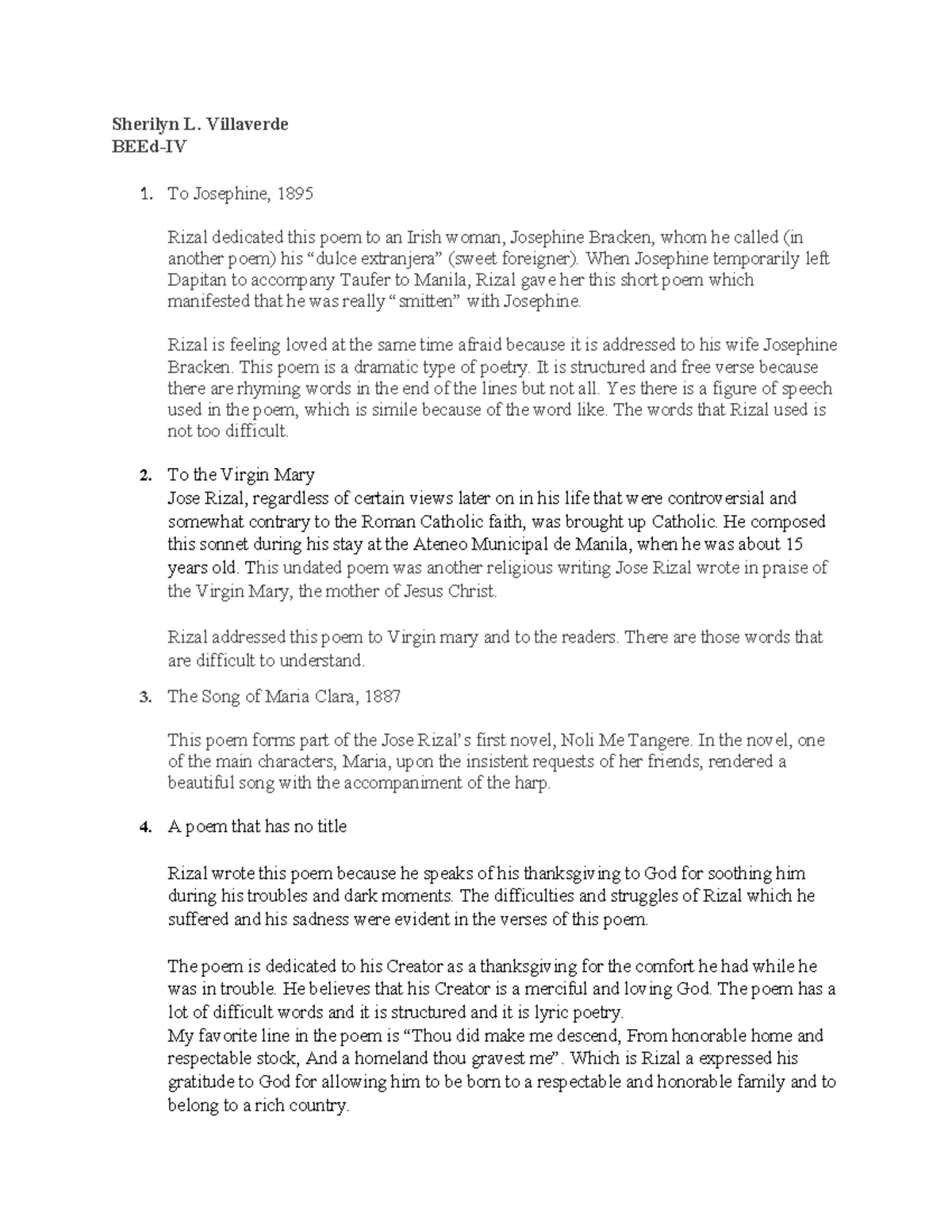 Analysis of Jose Rizal's Poems: A Soc Sci 5 Study Guide - Studocu