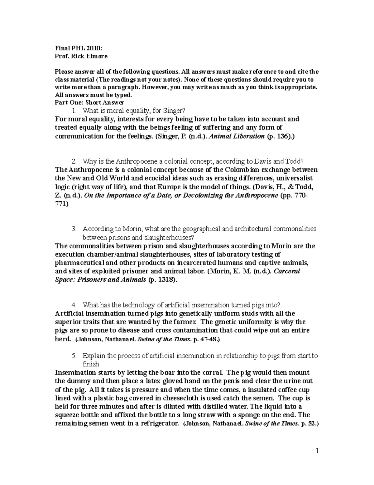 Animal PHL 2010 Final Exam Study Guide and Sample Answers - Studocu