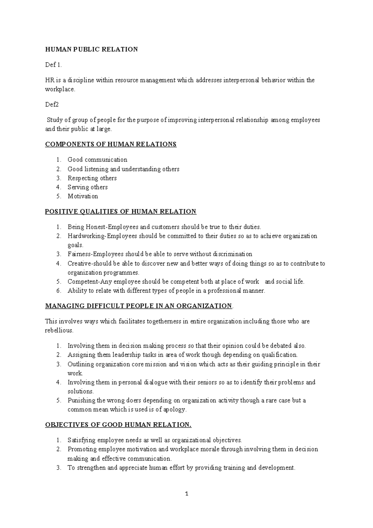HPR Lecture Notes: Understanding Human Relations & Attitude Impacts ...