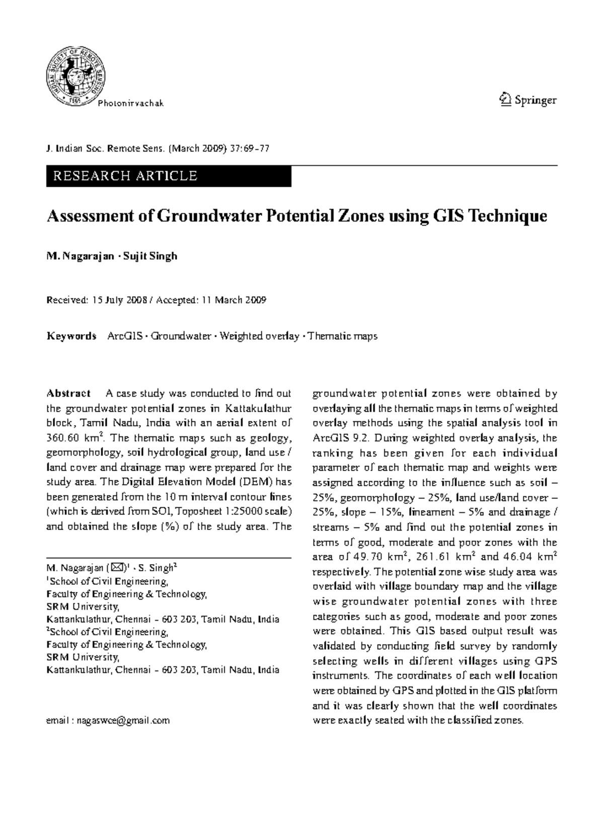 Assessment of Groundwater Potential Zones in Tamil Nadu Using GIS ...