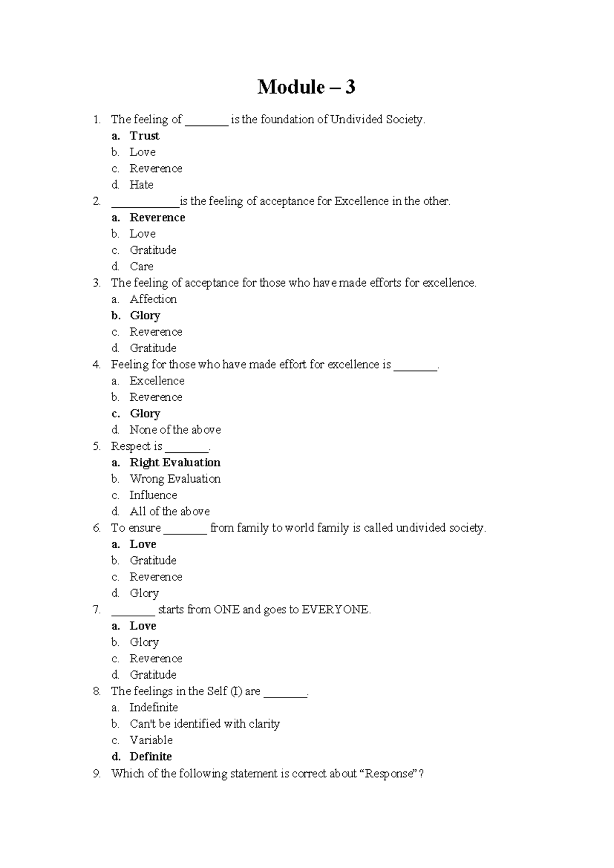 MCQs for Module 4 & 5 - UHV Course - Studocu