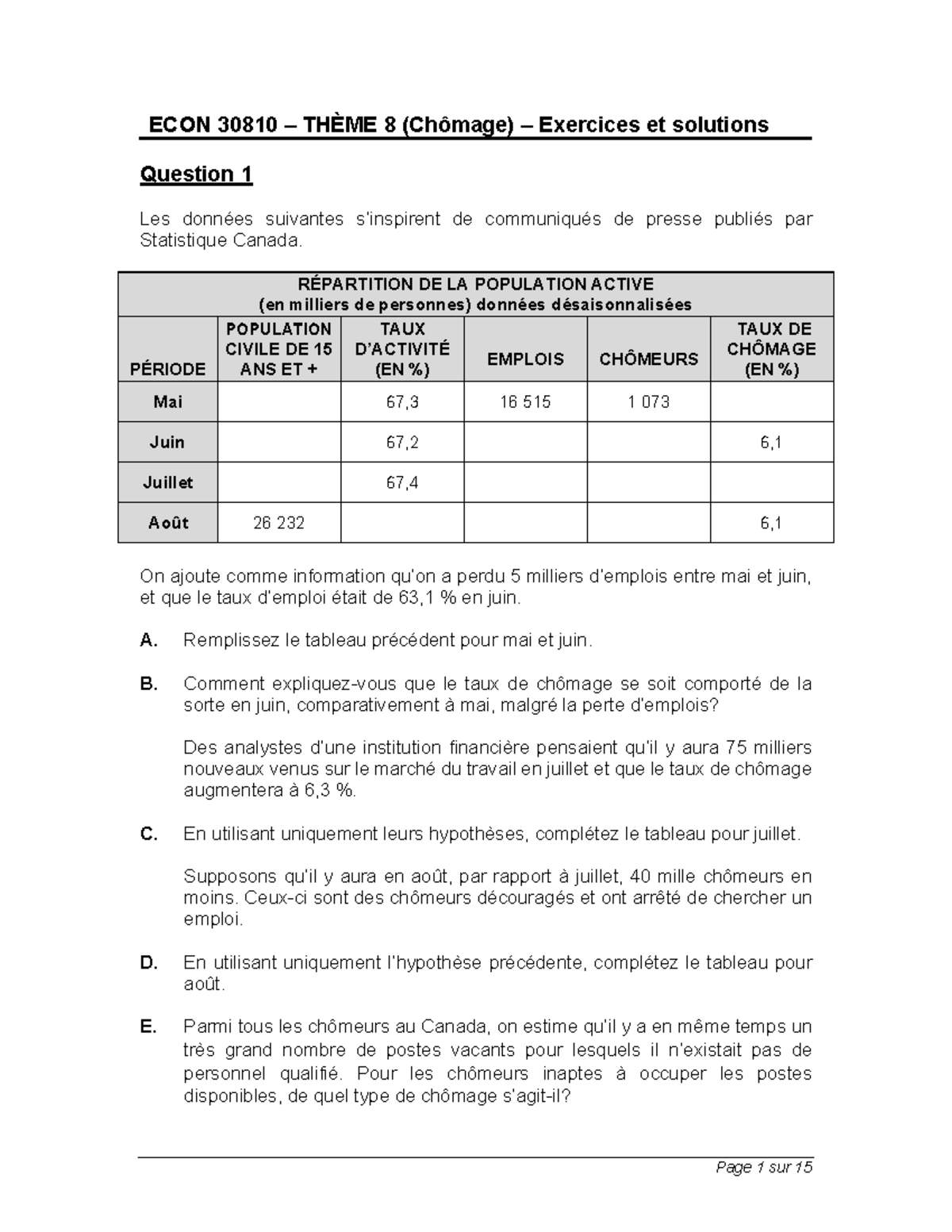 30810 - Thème 8 - Chômage - Exercices et Solutions Complètes - Studocu