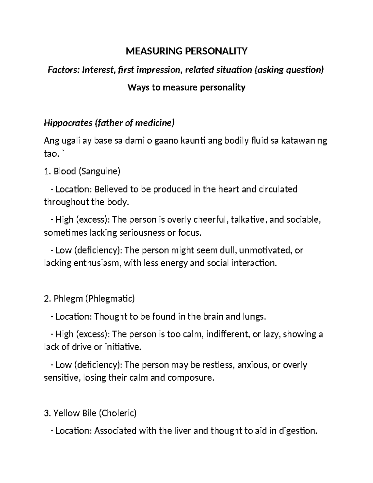 Measuring Personality: Factors, Theories, and Assessment Methods - Studocu