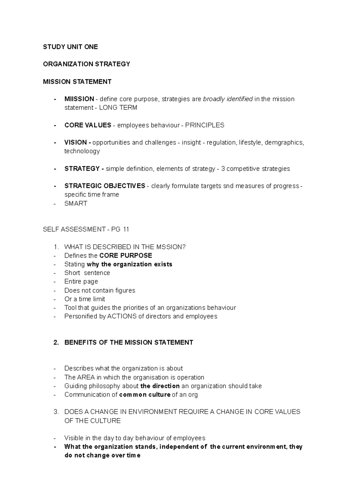Lesson 1 UNIT 1 Activity - STUDY UNIT ONE ORGANIZATION STRATEGY MISSION ...