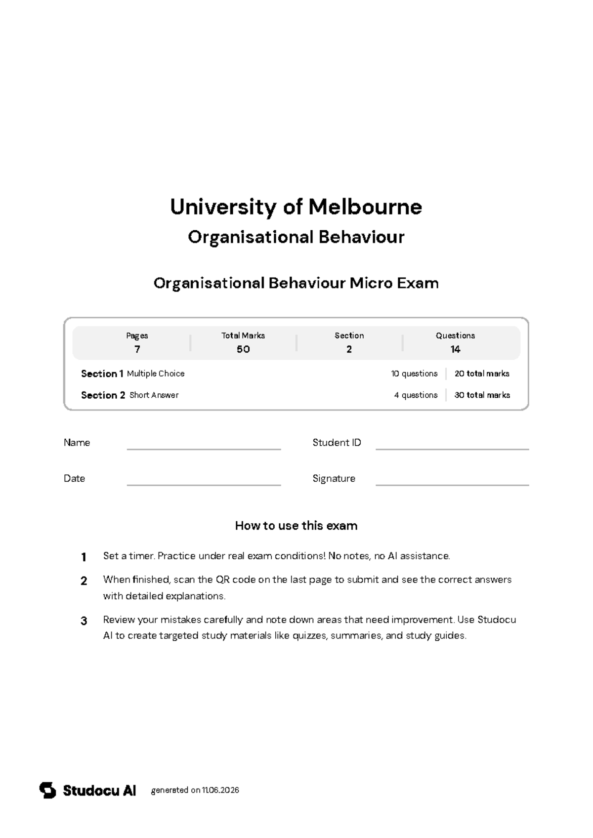 Organisational Behaviour Micro Exam - Studocu