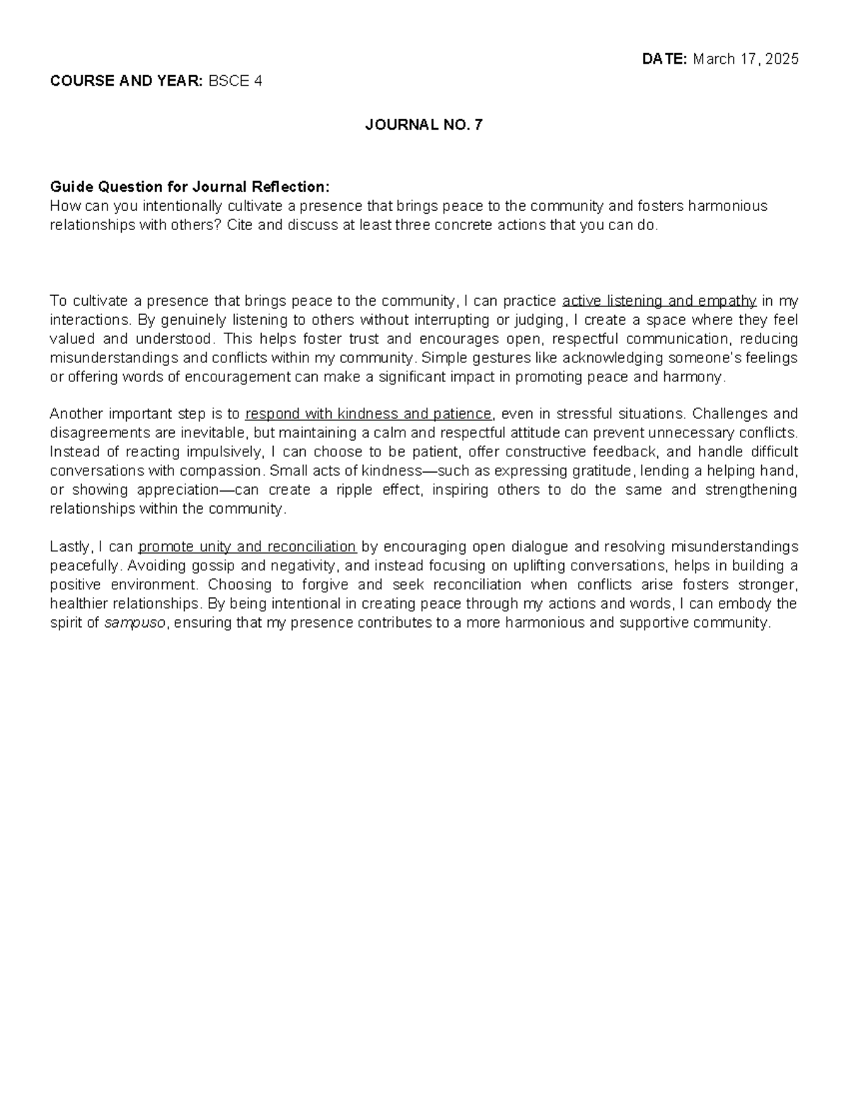Theology Reflection - DATE: March 17, 2025 COURSE AND YEAR: BSCE 4 ...