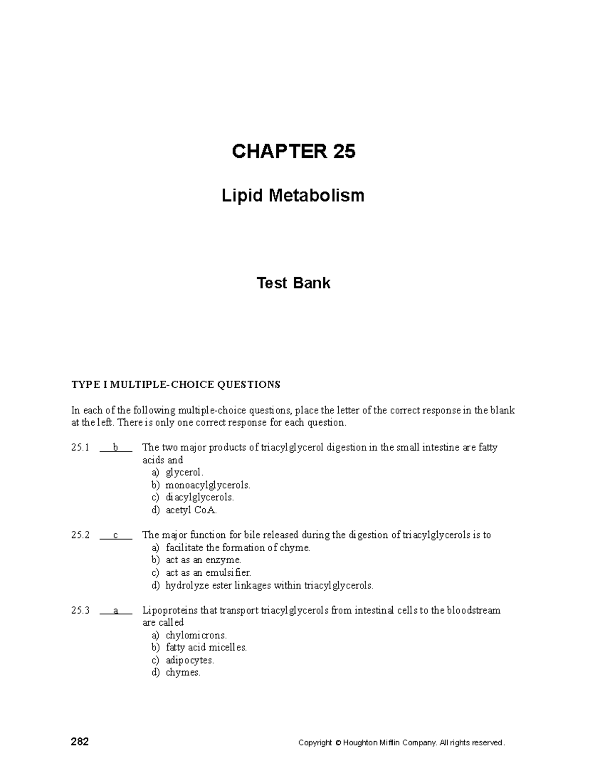 Test Bank CH25: Lipid Metabolism Questions and Answers - Studocu