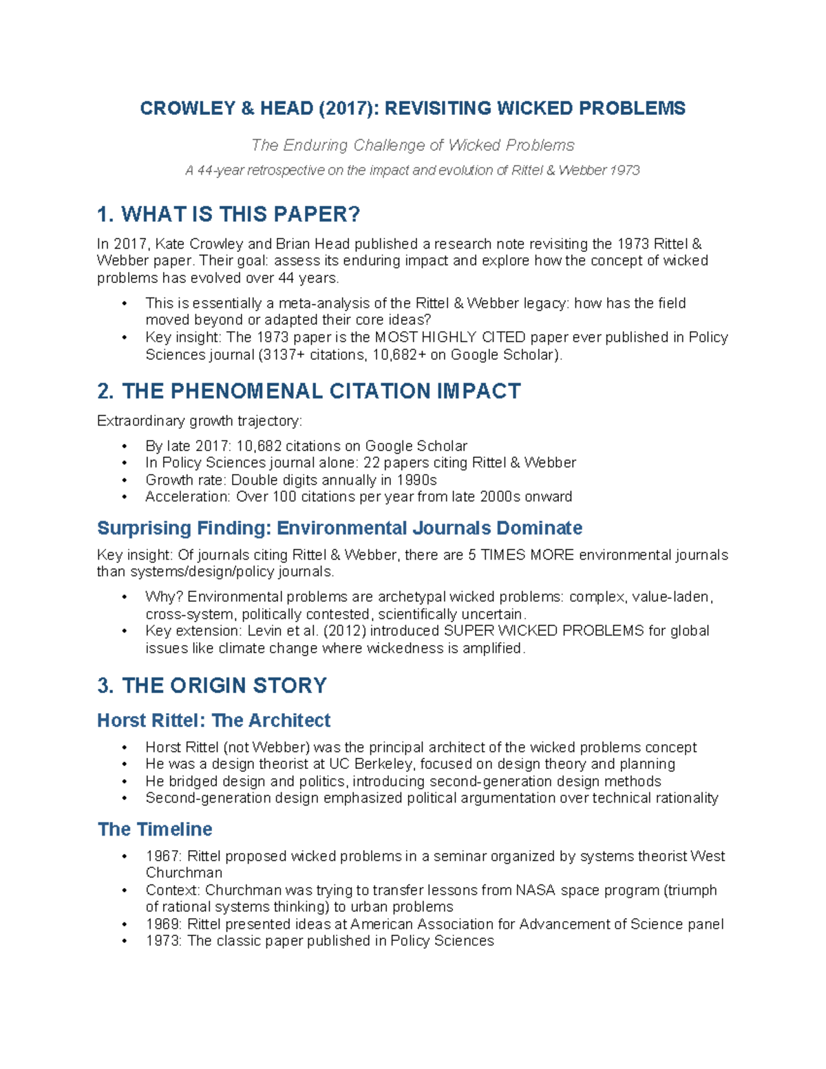 Crowley Head 2017: Revisiting Wicked Problems in Policy Science - Studocu