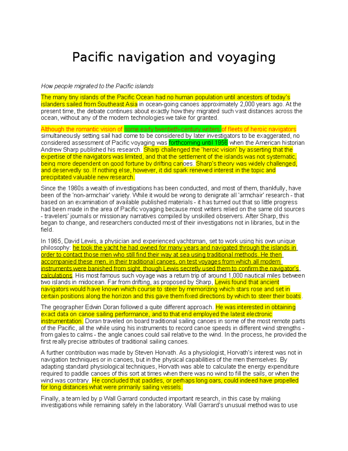 Pacific Navigation and Voyaging: A Study of Ancient Techniques - Studocu