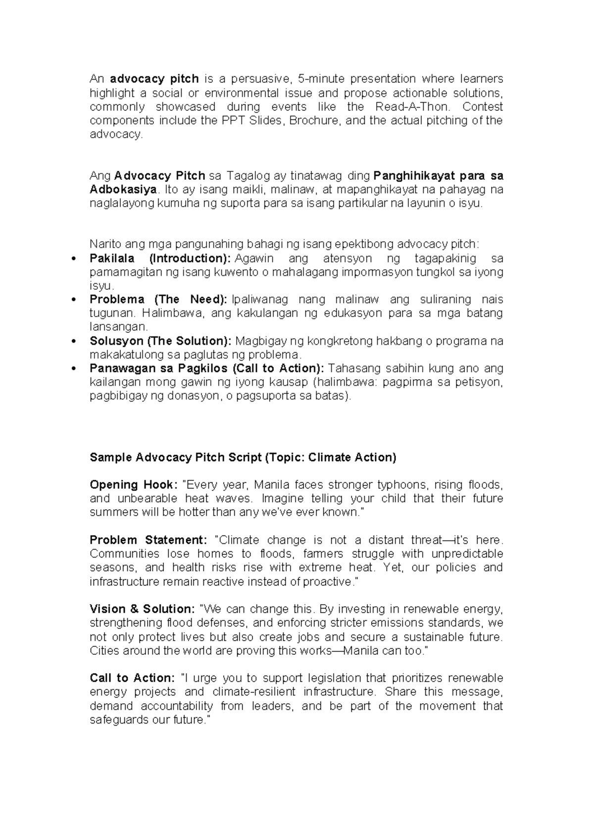 Advocacy Pitch Guide: Strategies for Effective Presentations - Studocu