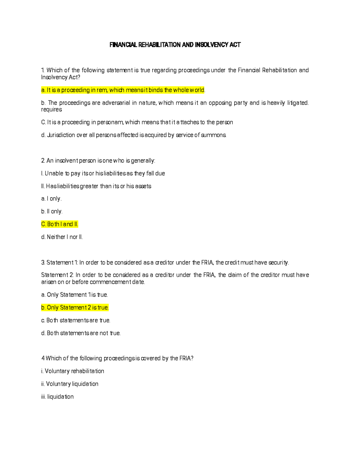 C18-FRIA-Financial Rehabilitation & Insolvency Act Overview - Studocu