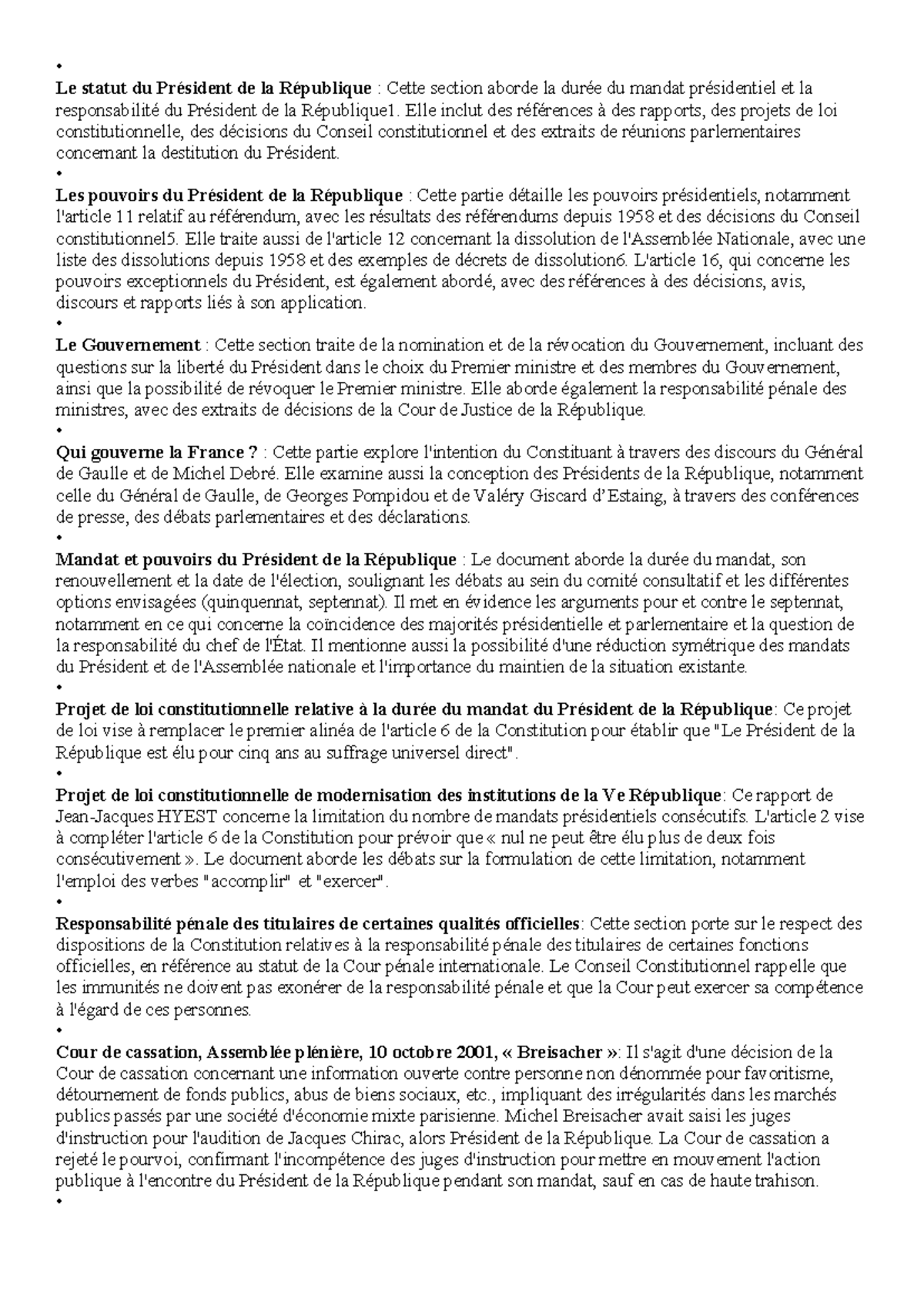 TD 5 Droit Constitutionnel : Mandat et Pouvoirs du Président de la ...
