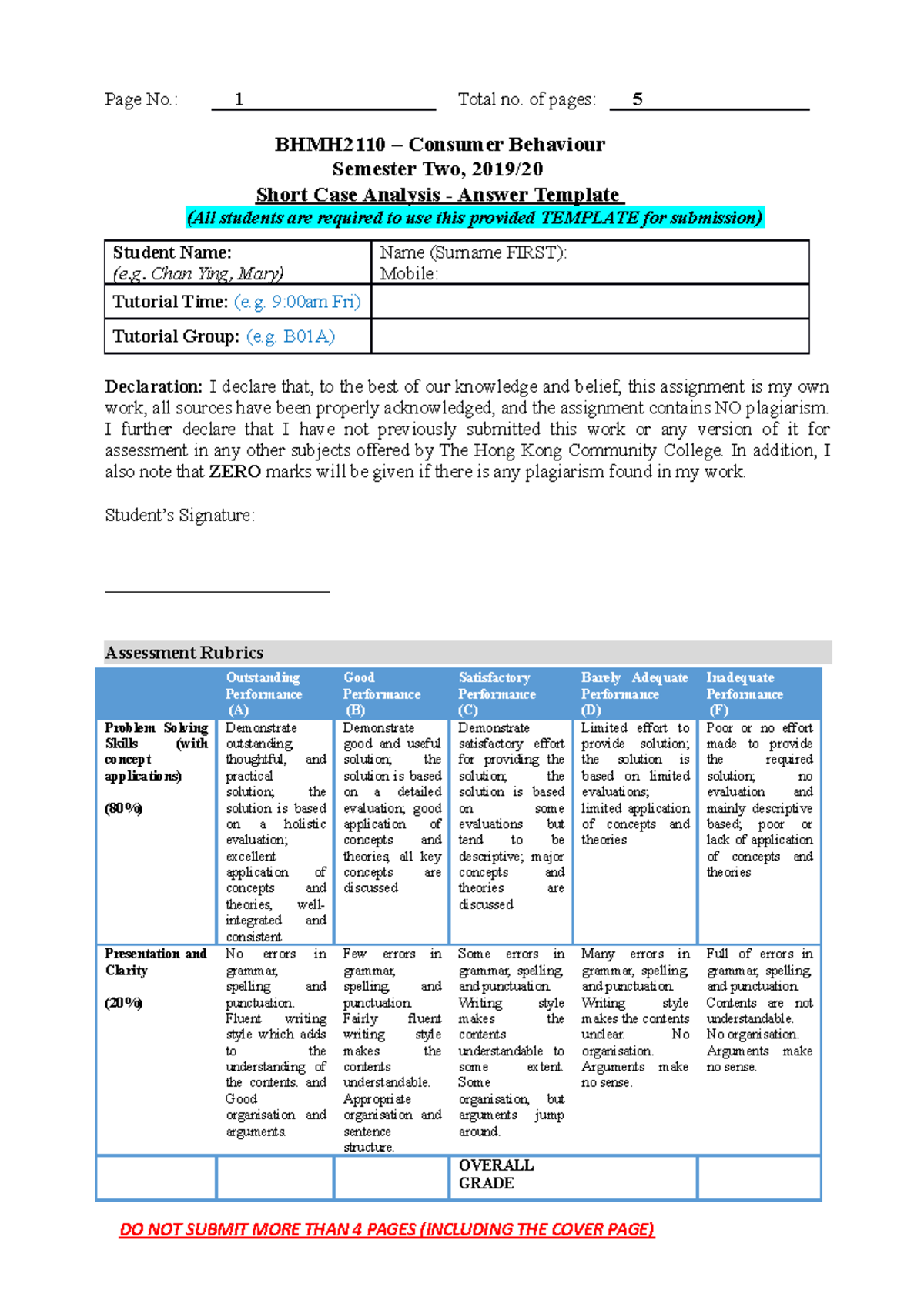 BHMH2110 – Consumer Behaviour Case Analysis Template (A+) - Studocu