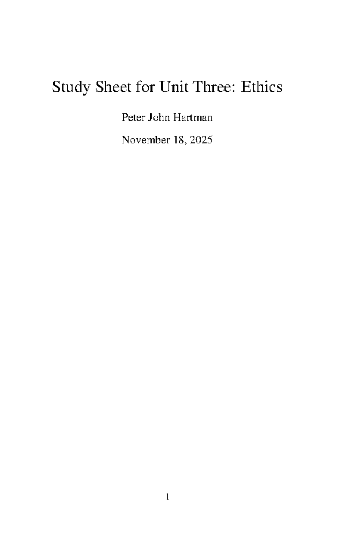 Study Sheet for Unit Three: Ethics - Studocu