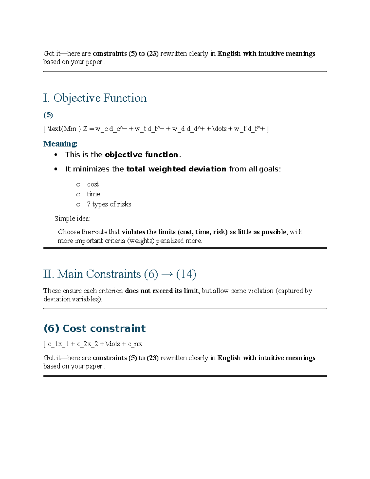 Rewritten Constraints and Objective Function Analysis for Optimization ...