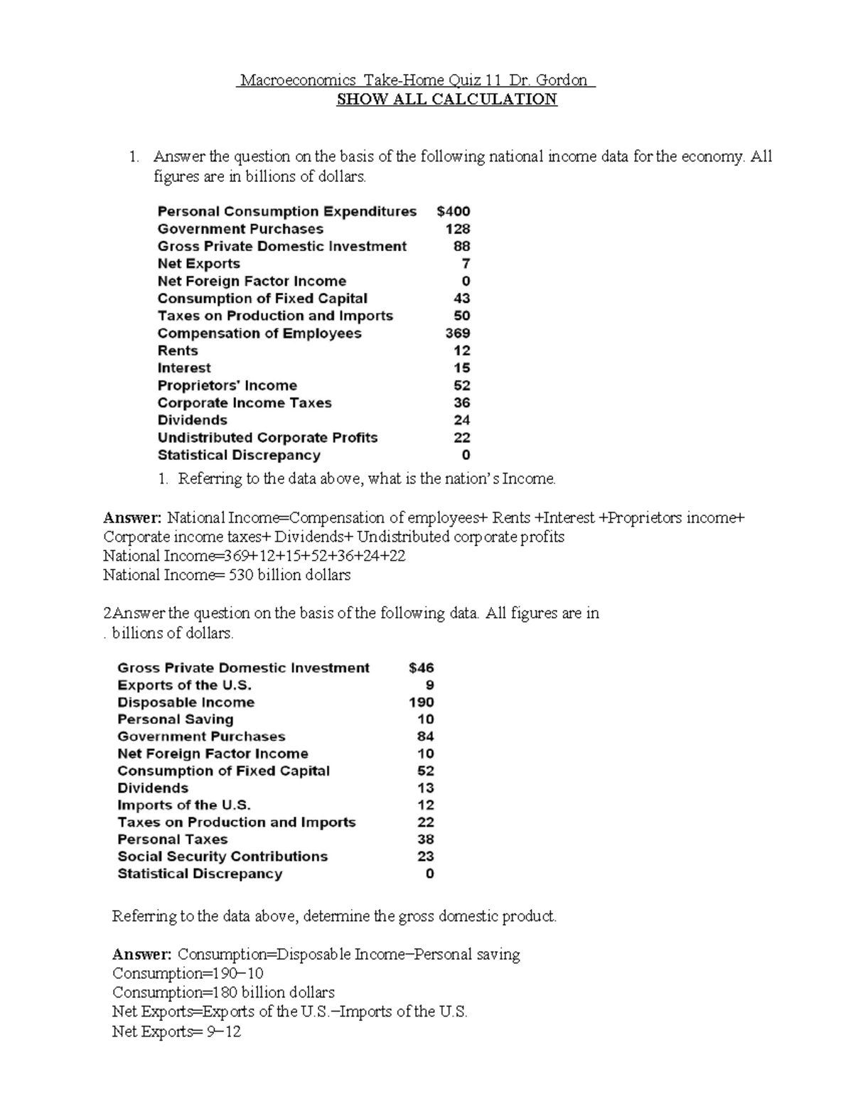 2022 Fall Take-Home Assignment II - Macroeconomics Take-Home Quiz 11 Dr ...