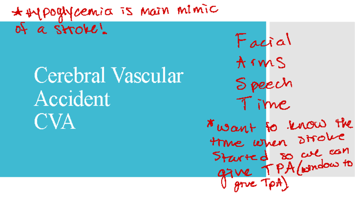 Cerebral Vascular Accident (CVA) Overview and Warning Signs - Studocu