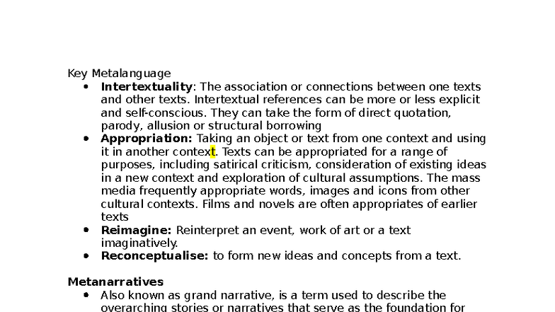 Metalanguage and Metanarratives: Exploring Intertextuality and ...