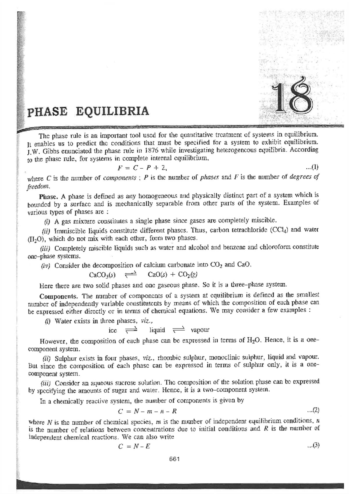Unit 3 Phase Equilibrium Textbook - PHASE EQUILIBRIA The phase rule is ...