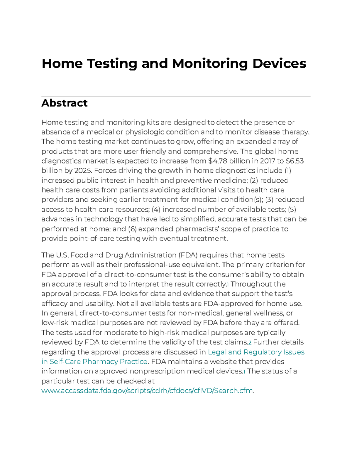 Home Testing and Monitoring Devices Overview - Studocu