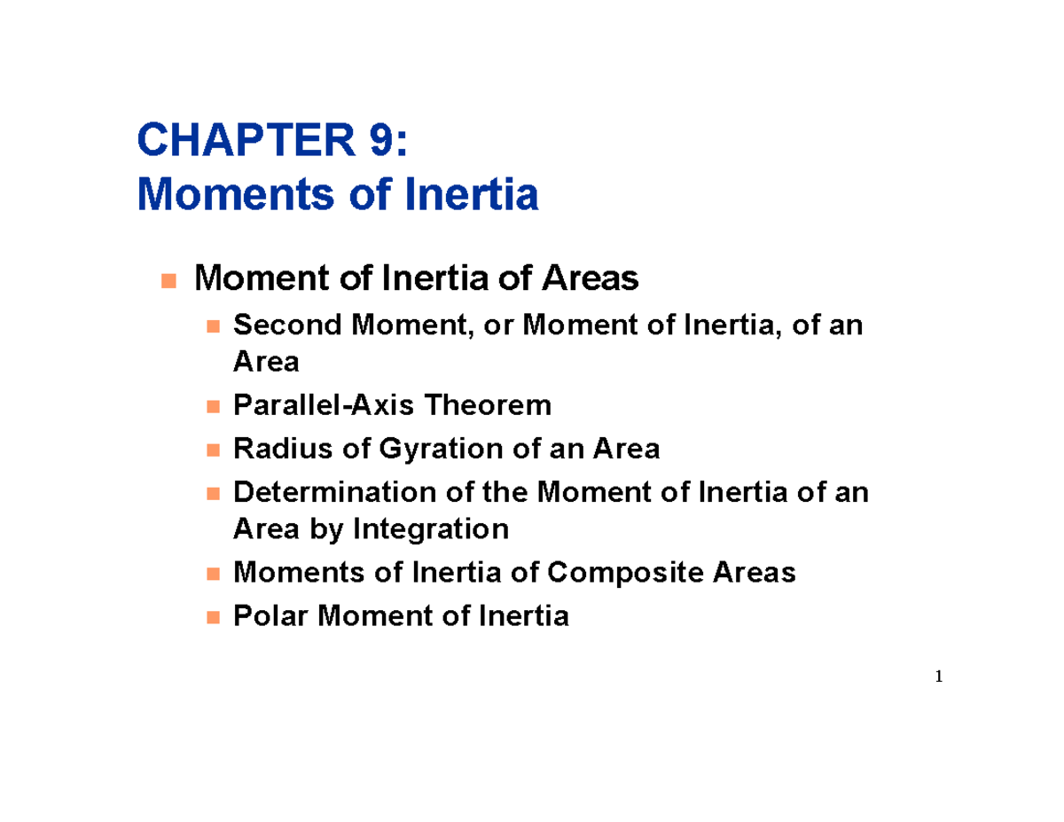 CHAPTER 9: Moments of Inertia - Detailed Analysis and Examples - Studocu
