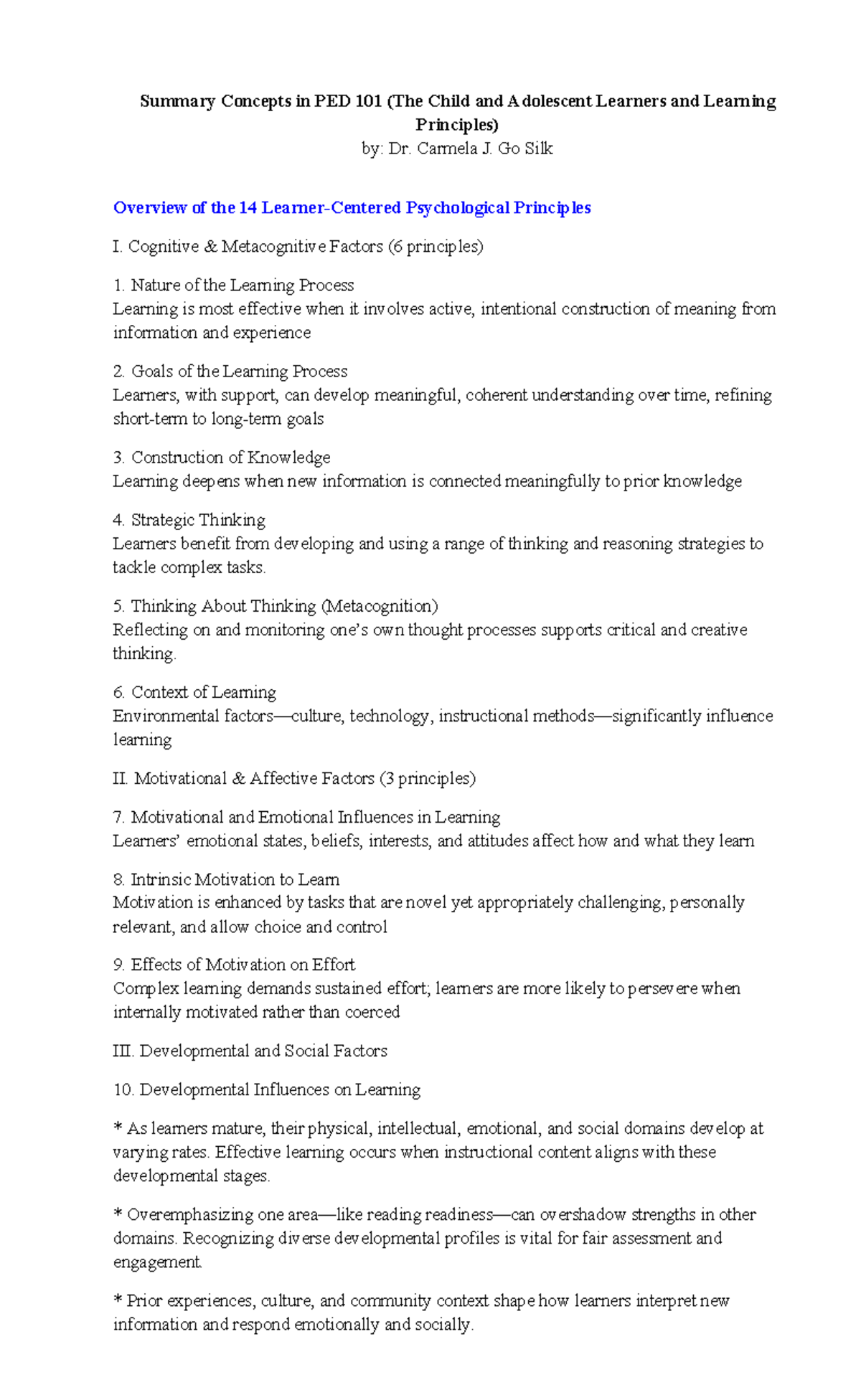 Blept PED-101 Lec: Key Psychological Principles in Child Learning - Studocu