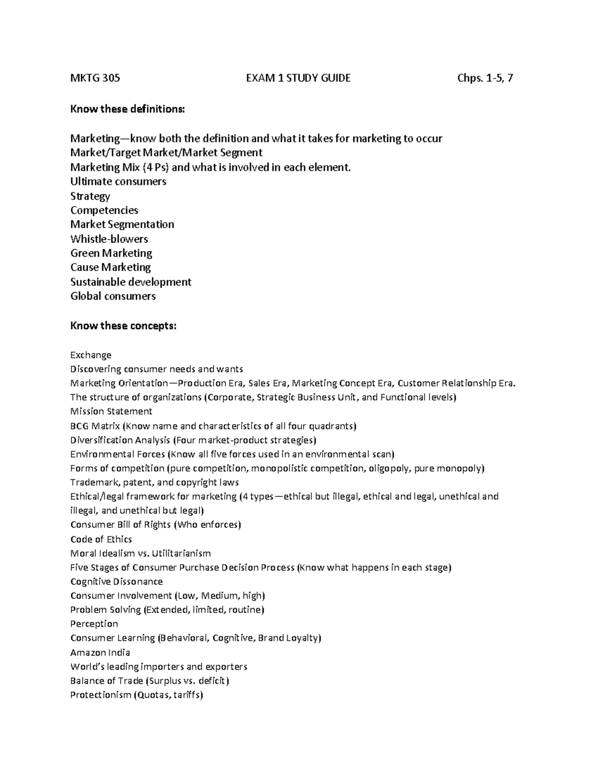 Marketing 305 Final Exam Study Guide: Key Concepts & Terms - Studocu