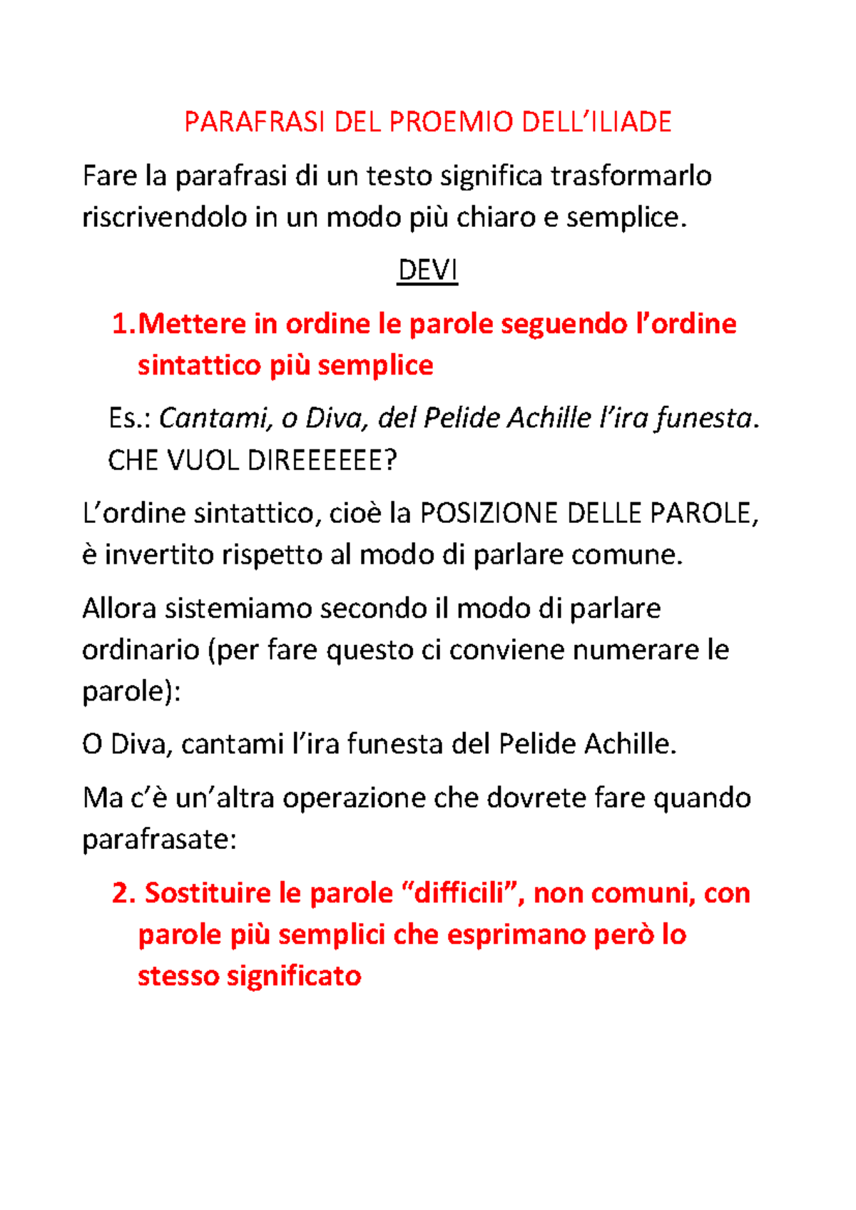 Parafrasi del Proemio dell'Iliade: Analisi e Semplificazione - Studocu