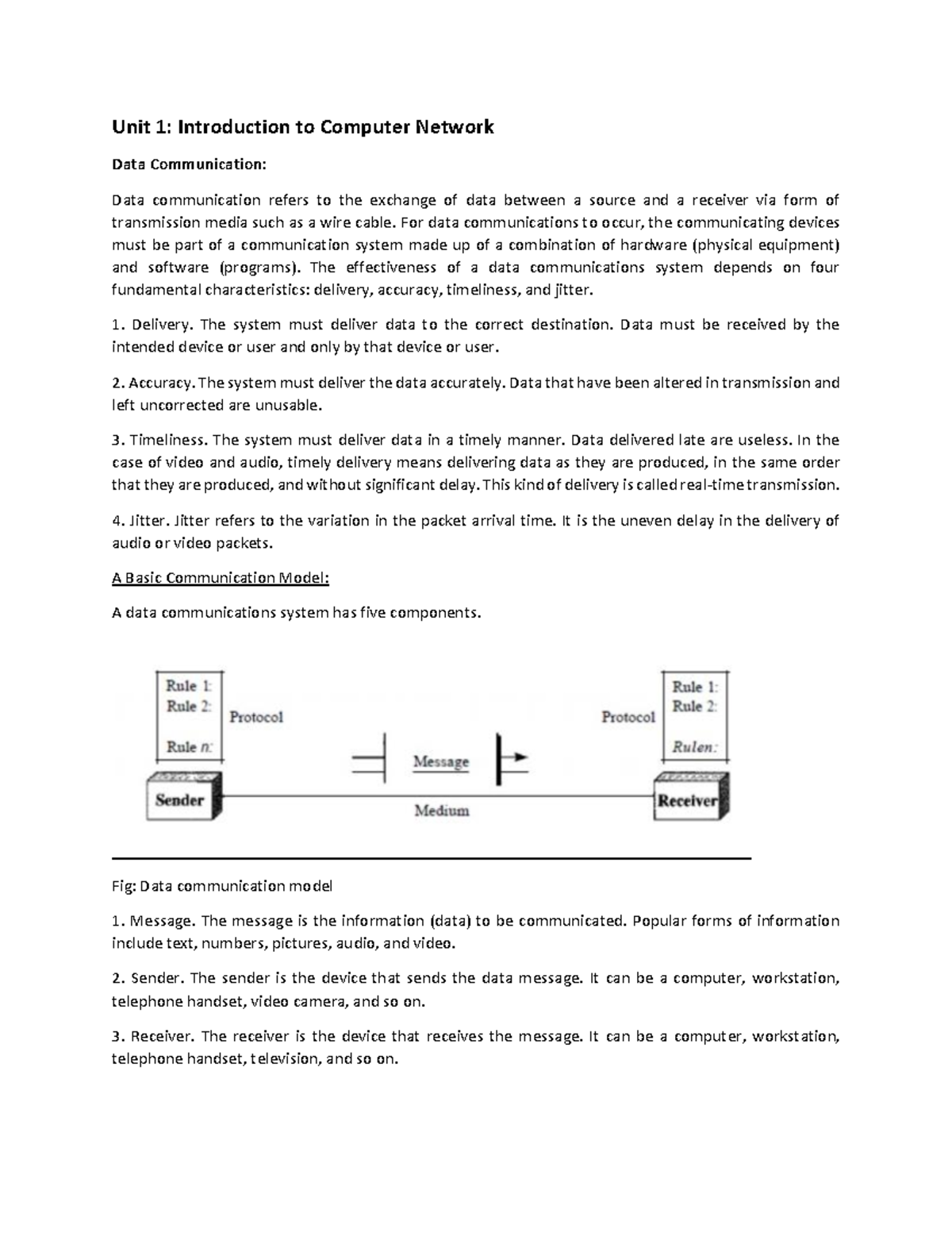 CN 101: Unit 1 - Intro to Computer Network Data Communication - Studocu