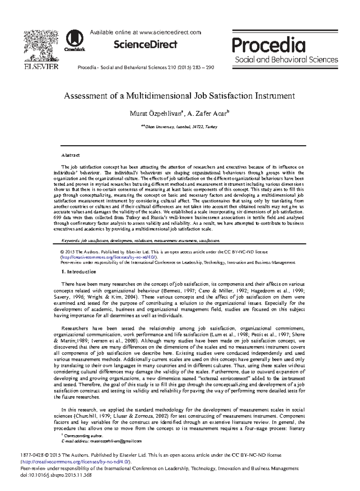 Assessment of a Multidimensional Job Satisfaction Scale (2015) - Studocu