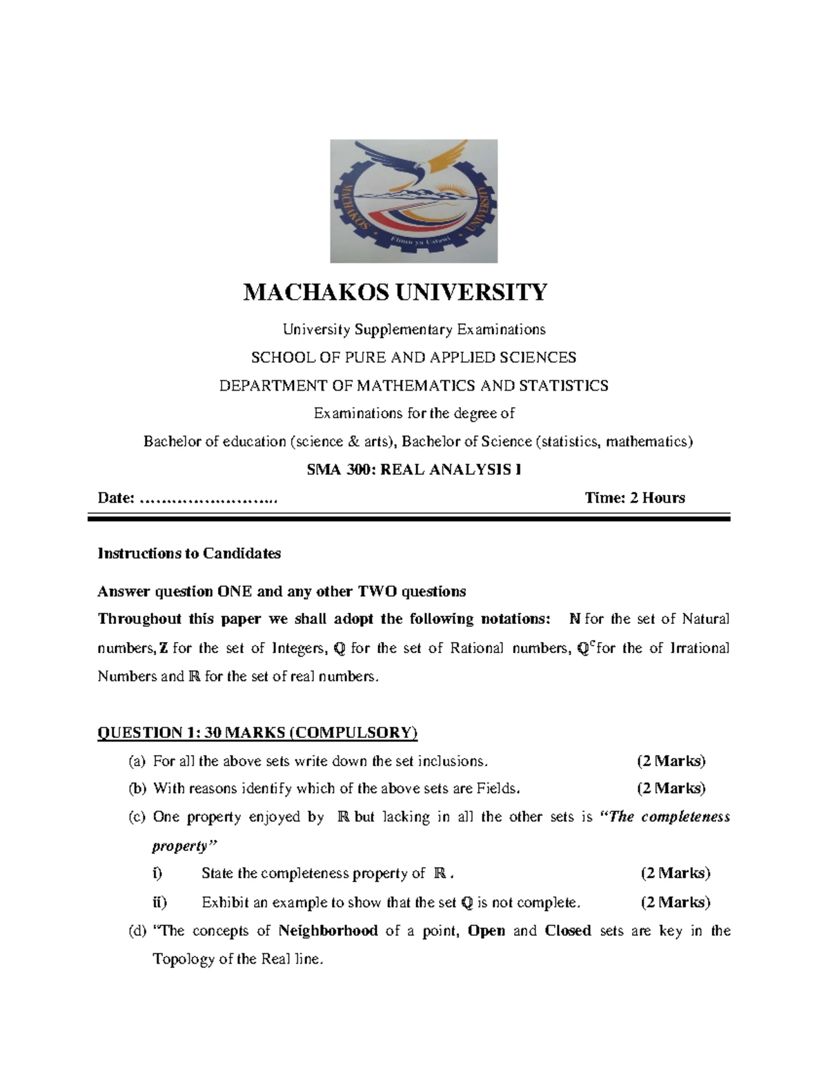 SCH 0101 Physical Chemistry end of term exam - BARATON COLLEGE In ...