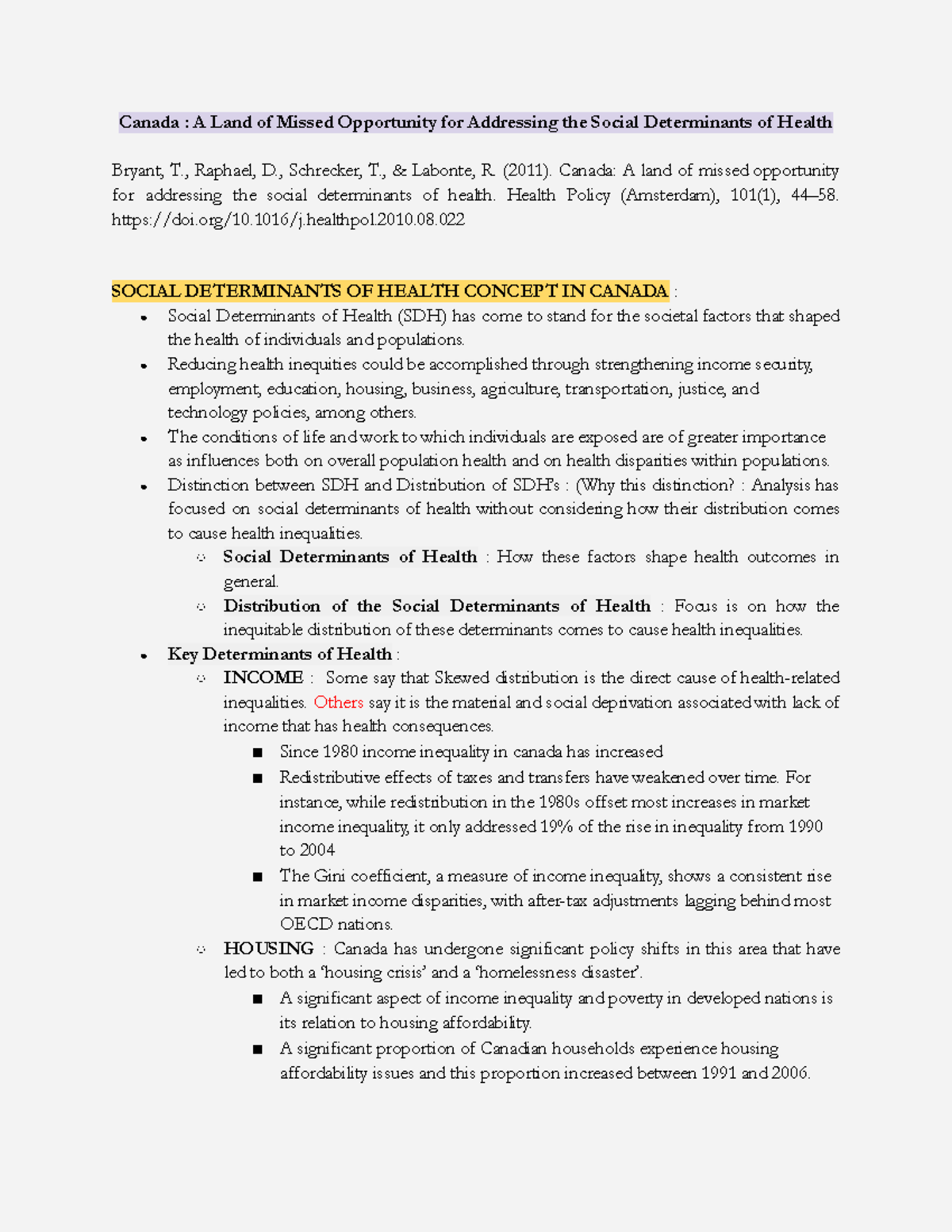 Social Determinants of Health - Canada : A Land of Missed Opportunity ...