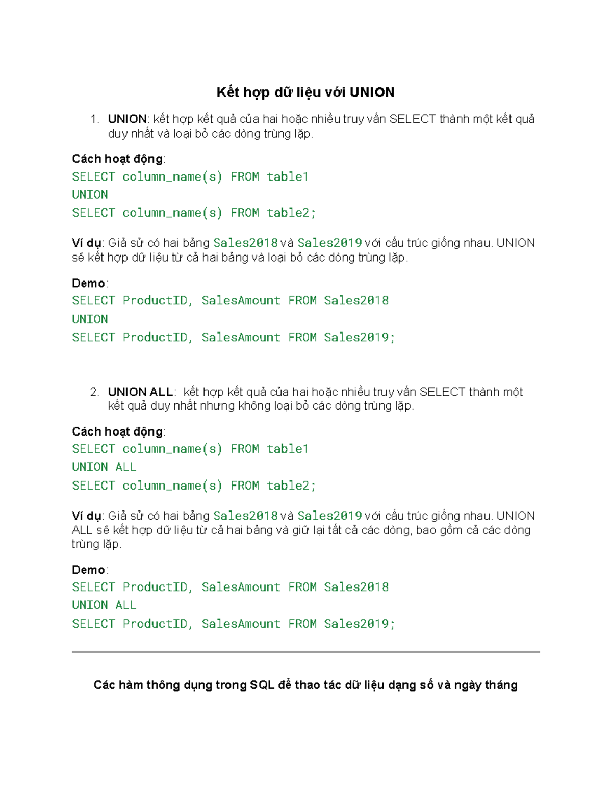 [Lý thuyết SQL 6] Union trong SQL - Kết hợp dữ liệu với UNION UNION ...