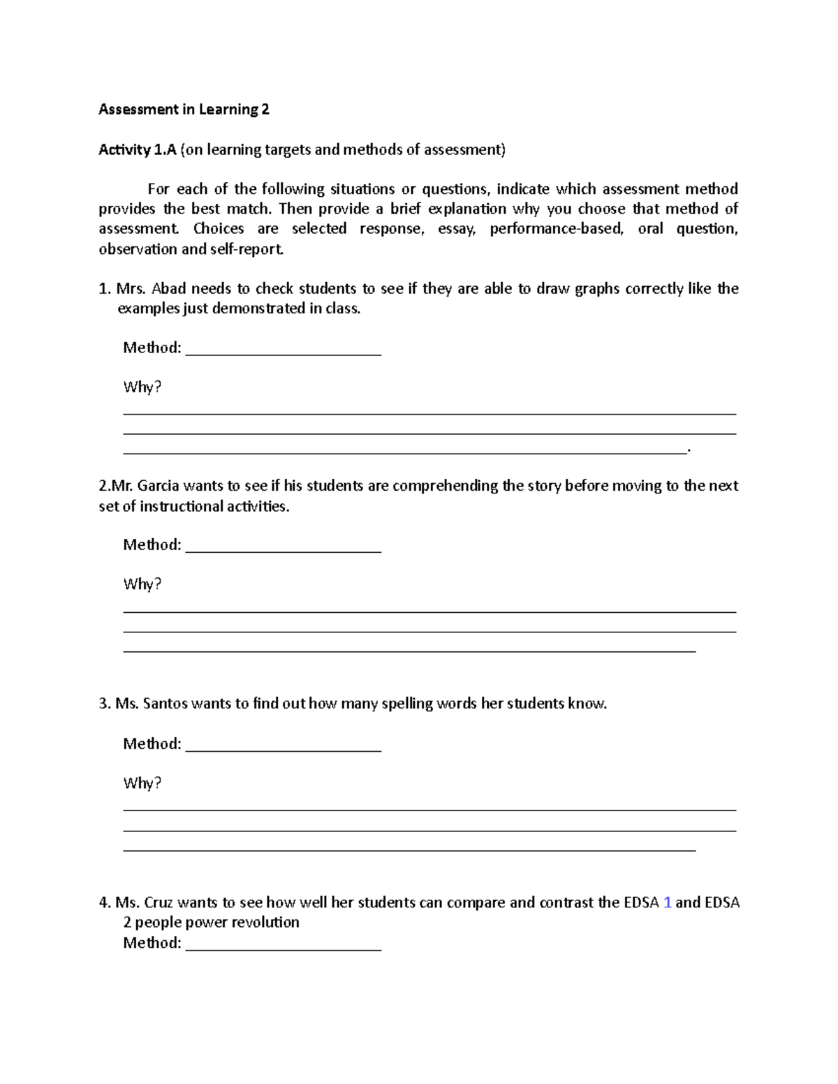 Assessment Methods and Validity in Learning 2: Act 1 Evaluation - Studocu