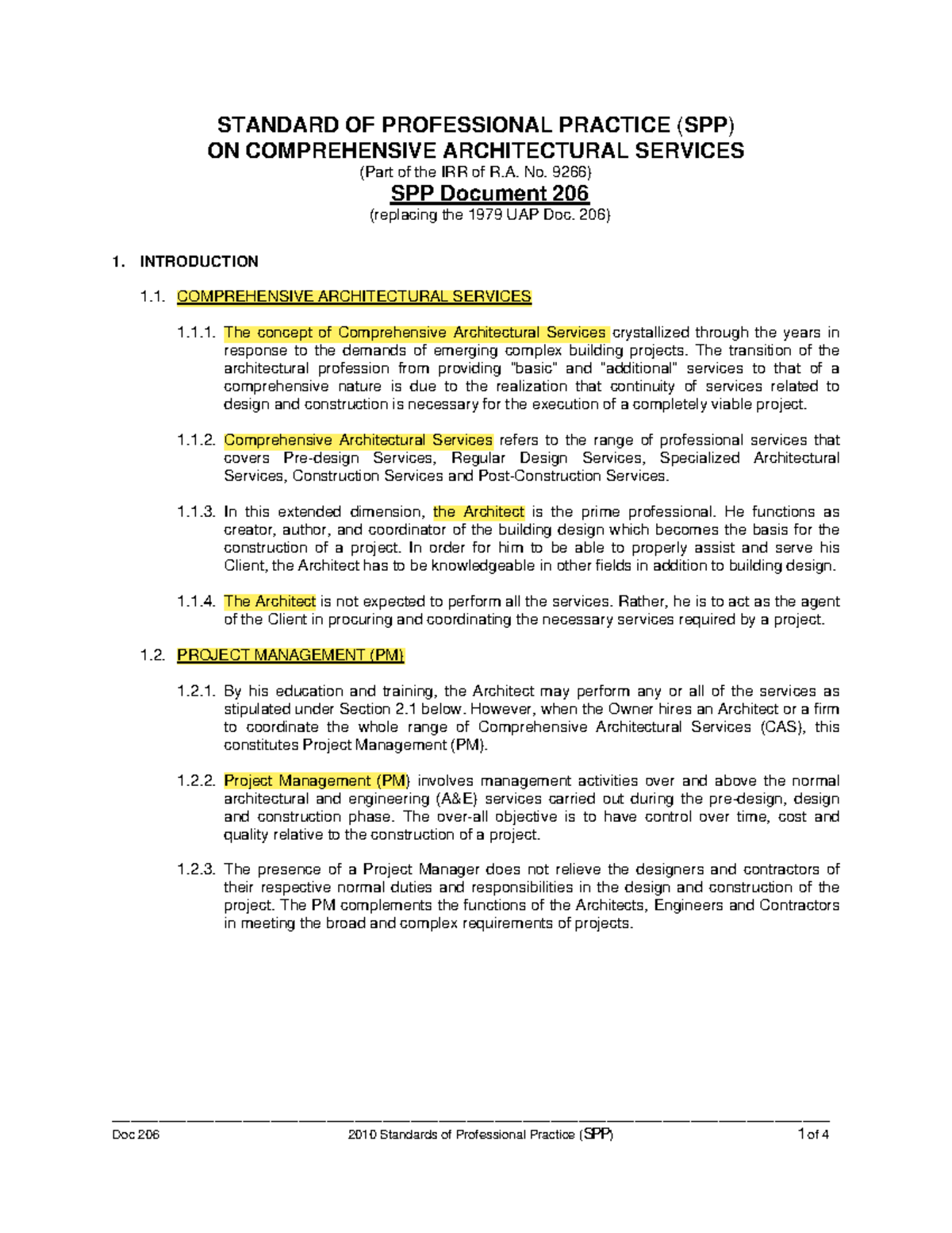 SPP Document 206: Comprehensive Architectural Services Overview - Studocu