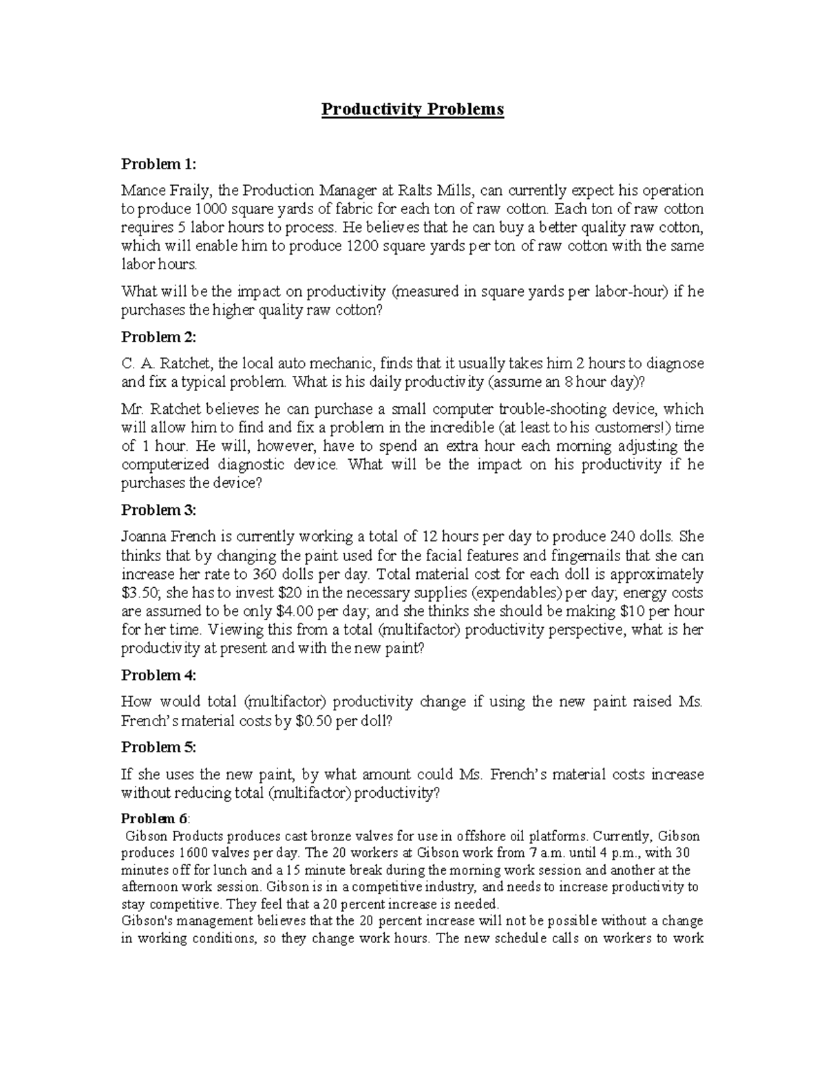 Productivity Problems Analysis in Operations Management (BUS 101) - Studocu