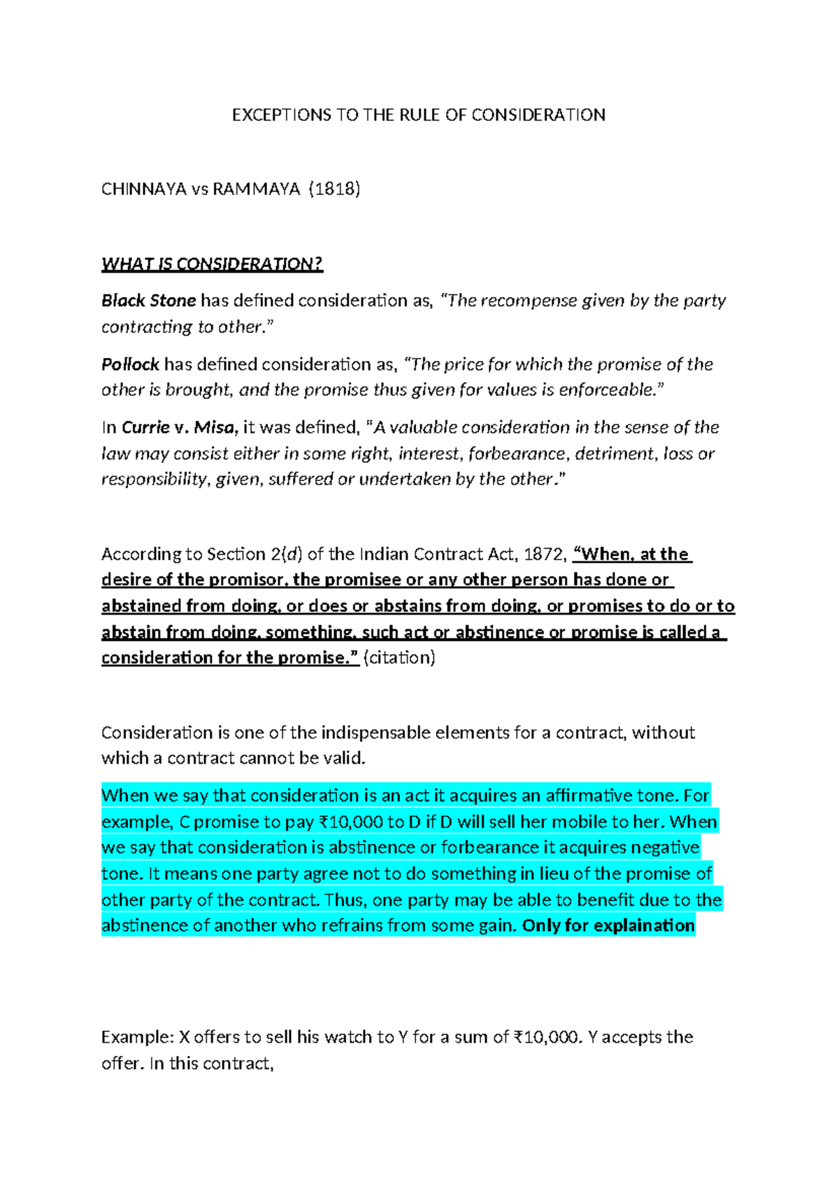 Exceptions to the Rule of Consideration in Contract Law: Chinnaya vs ...