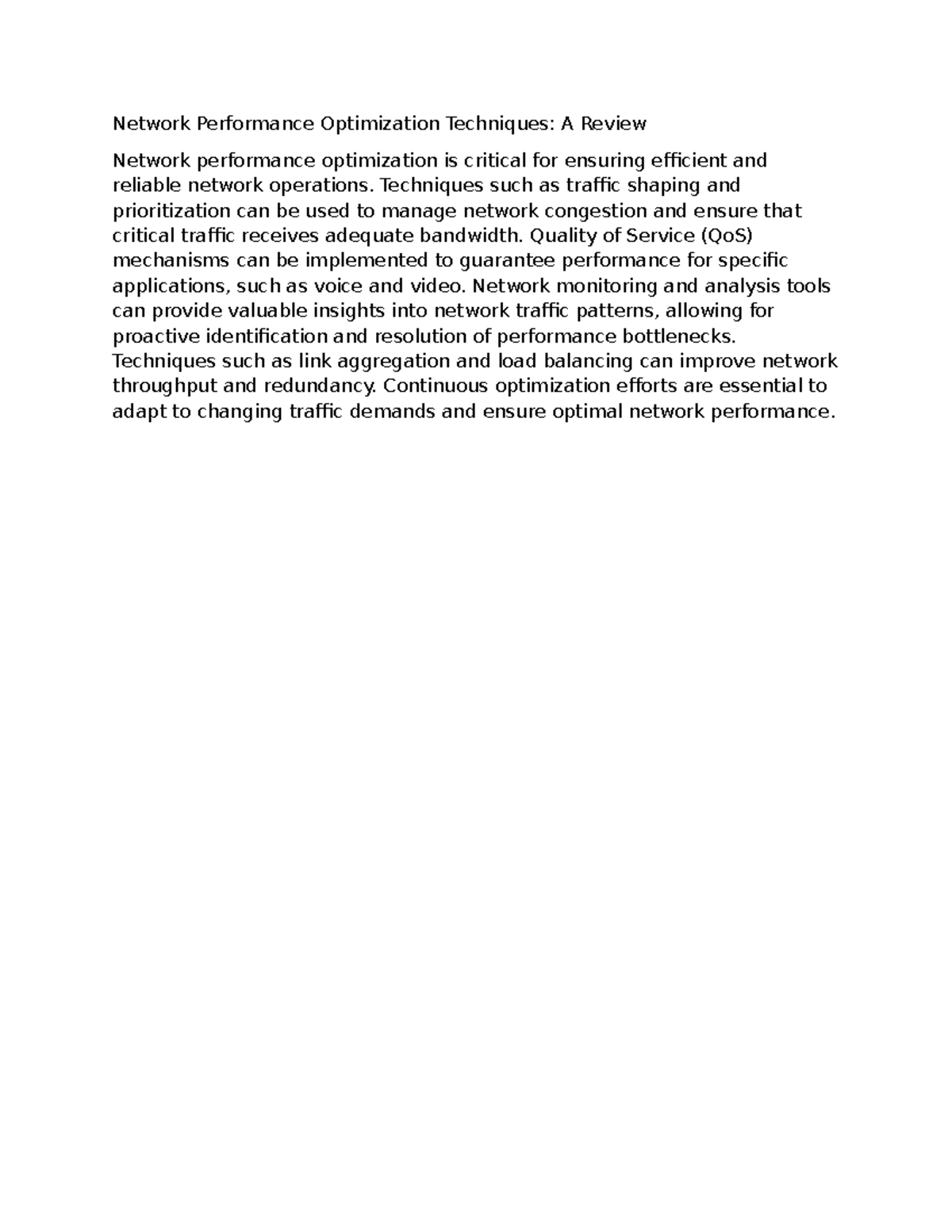 Network Performance Optimization Techniques - Techniques such as ...