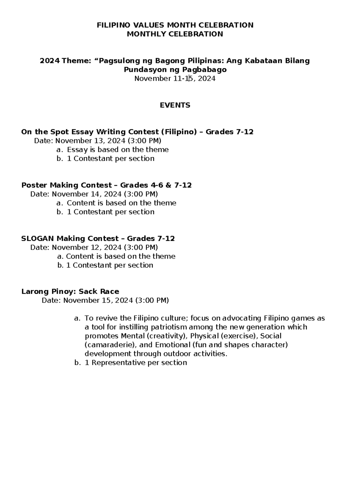 Filipino Values Month Celebration Events - Nov 2024 - Studocu