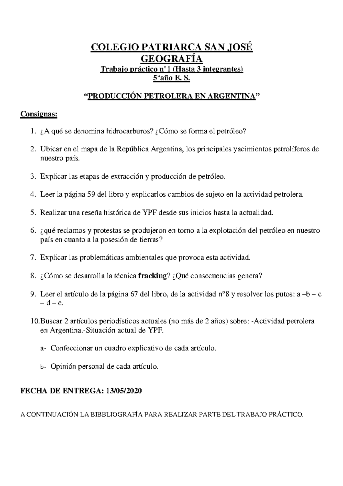 TP Geografía 5to Año: Producción Petrolera en Argentina - Document Preview