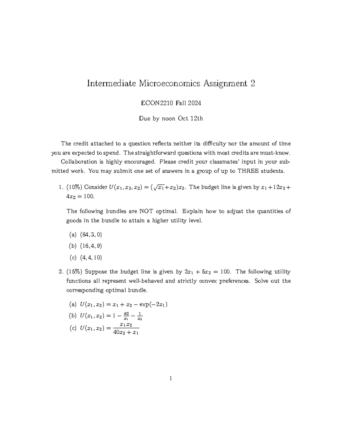 2024F Assignment 2 - Problem Set 2 - Intermediate Microeconomics ...