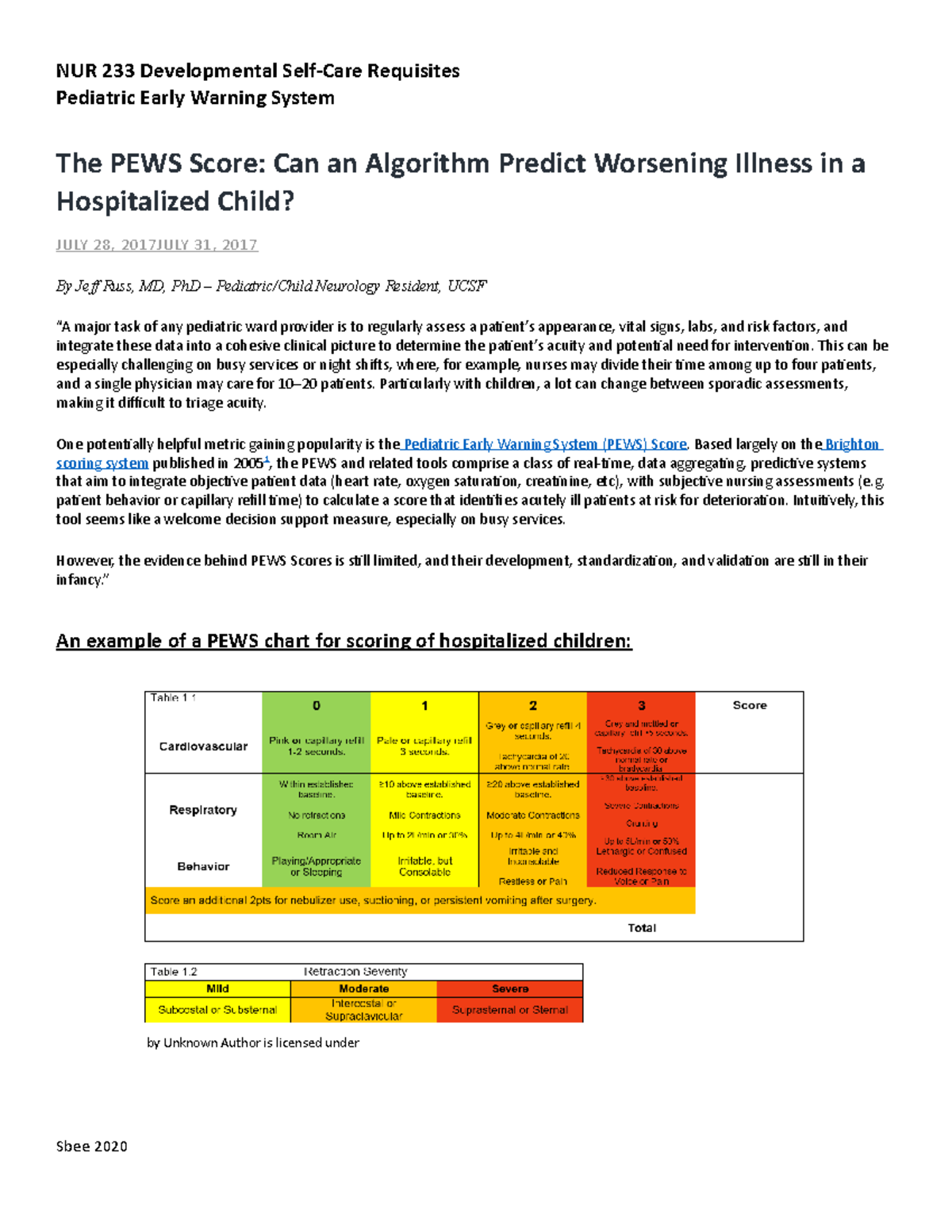 PEWS Scoring for the Pediatric Patient-2 - NUR 233 Developmental Self ...