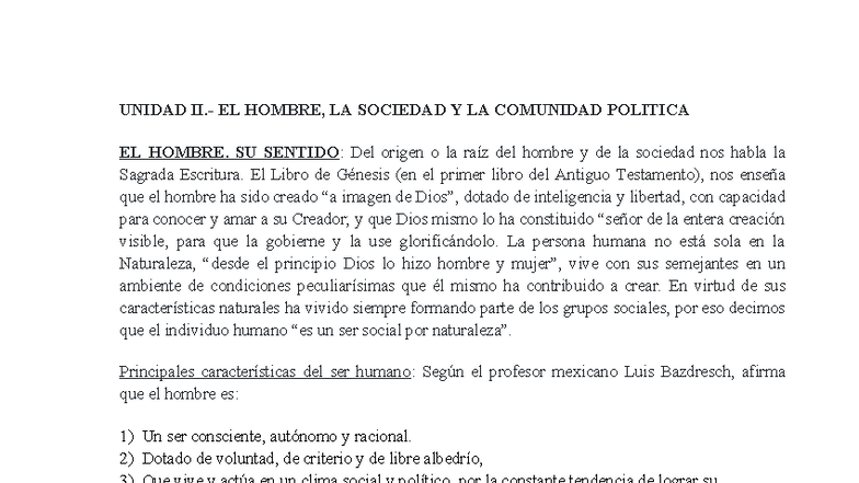 UNIDAD II: EL HOMBRE, LA SOCIEDAD Y LA COMUNIDAD POLÍTICA - Examen 2 ...