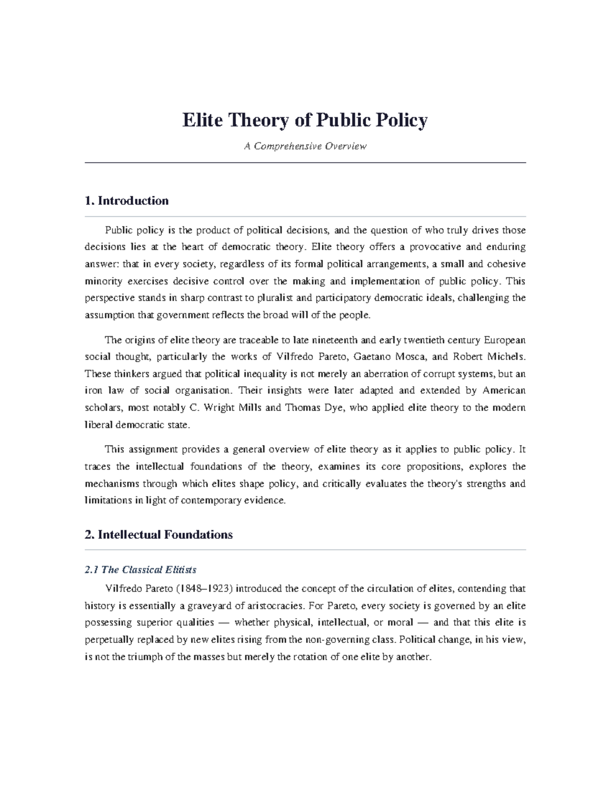 Elite Theory of Public Policy: A Comprehensive Overview - Studocu