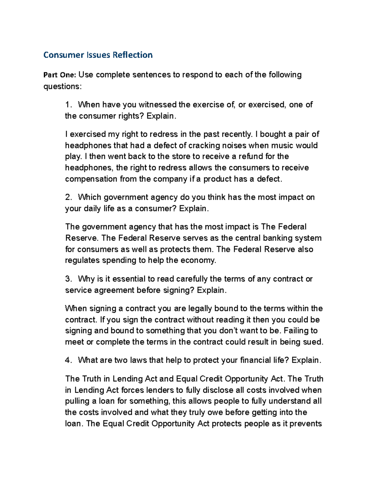 3.02 Case Study: Reflection on Consumer Rights and Protections - Studocu