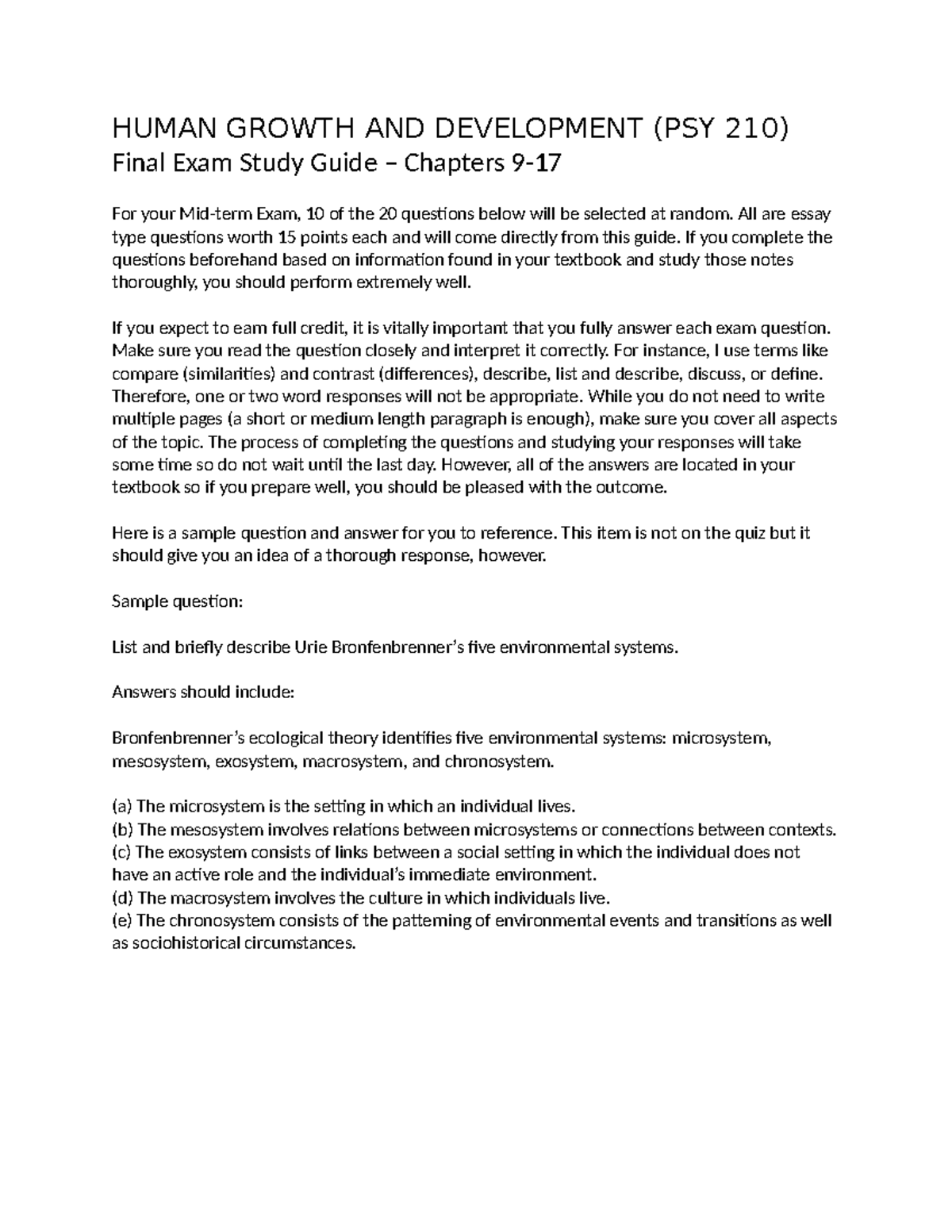 Psych 210 Final Exam Study Guide: Key Concepts & Essay Questions - Studocu