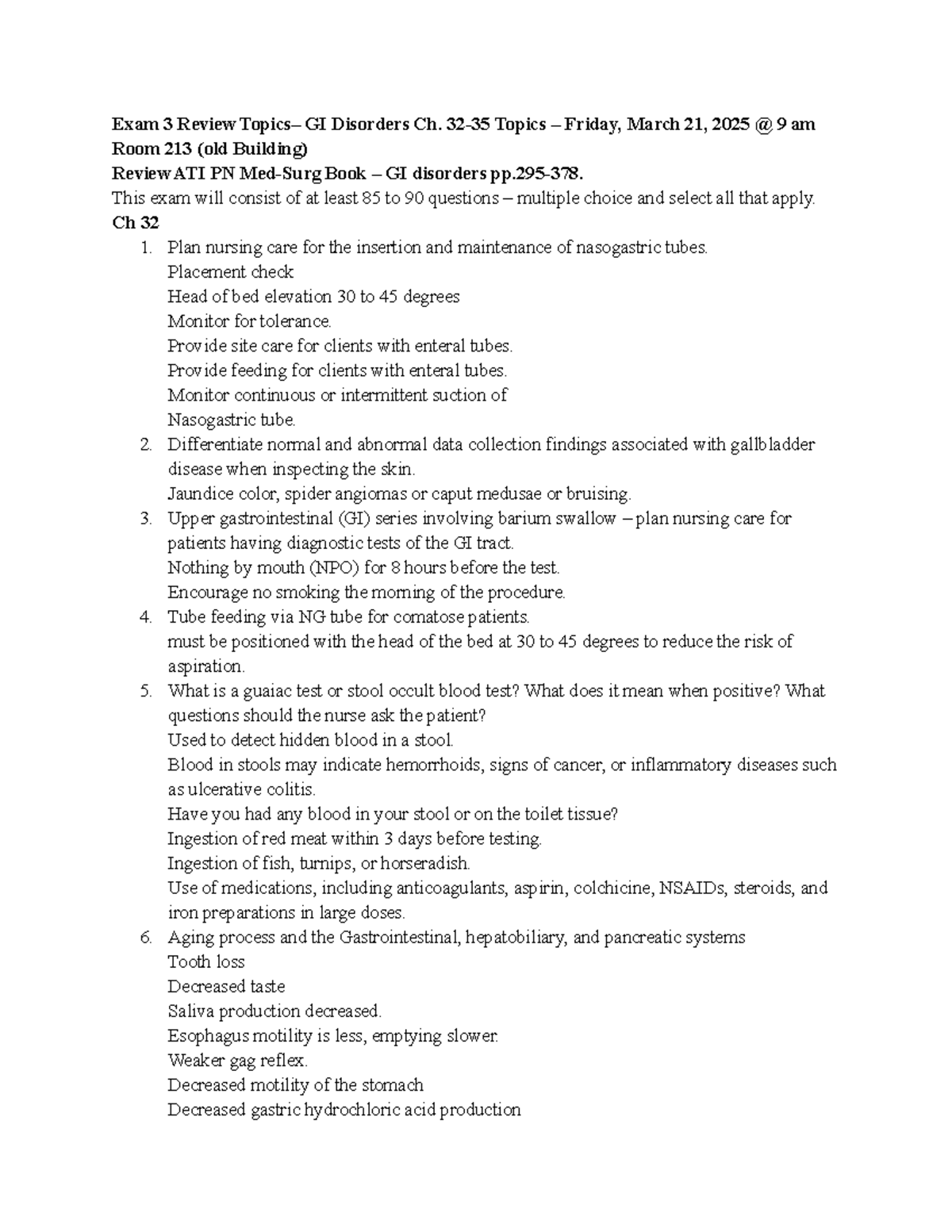 Nursing Care & Teaching: Key Concepts for GI Disorders (NURS 220) - Studocu