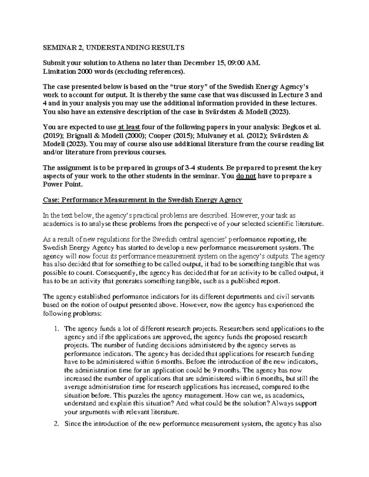 Instructions for Seminar 2: Analyzing Performance Measurement Issues ...